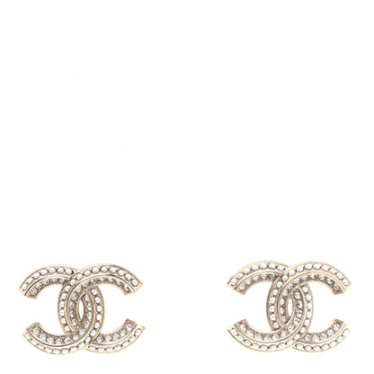 Chanel Crystal Pearl Chain Mania CC Earrings Gold 1 of 3