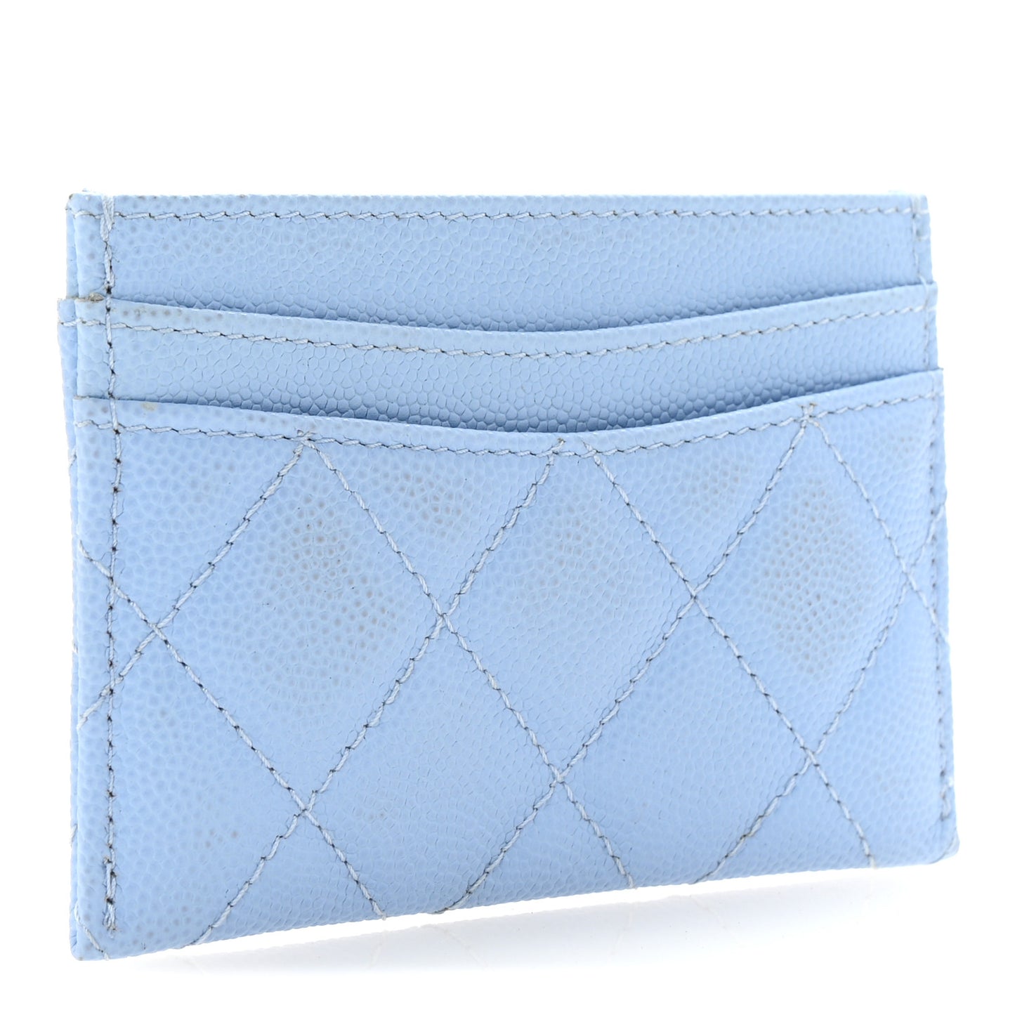 Caviar Quilted Card Holder Light Blue