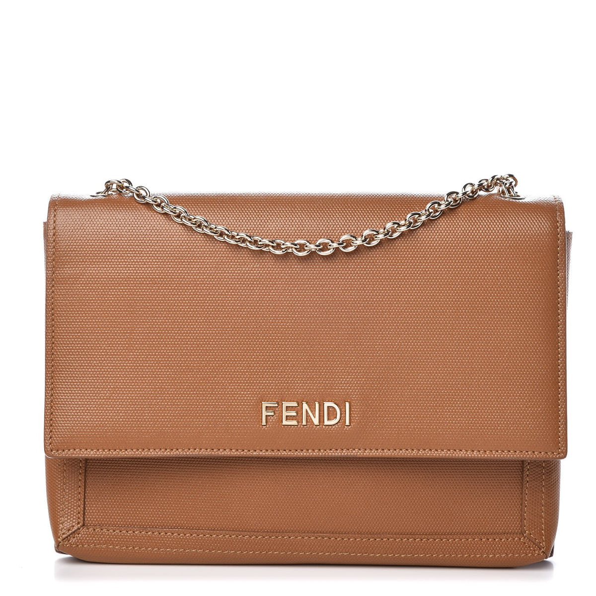 Fendi Vitello Oro Chain Clutch Brown 1 of 9