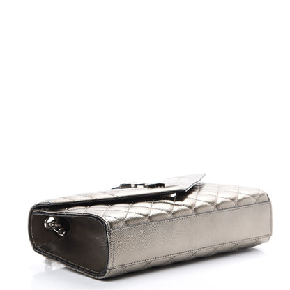 Saint Laurent Metallic Grain De Poudre Textured Mixed Matelasse Triquilt Small Monogram Satchel Piombo 3 of 9