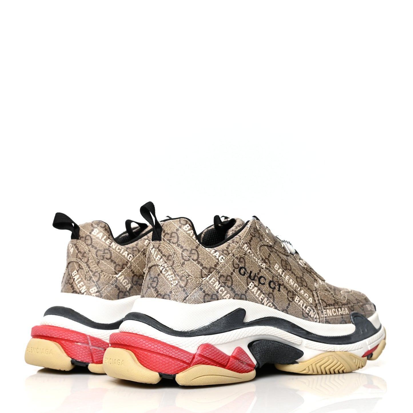 X GUCCI GG Supreme Monogram Allover Logo Mens Triple S Sneakers 41 Beige Ebony Mystic White