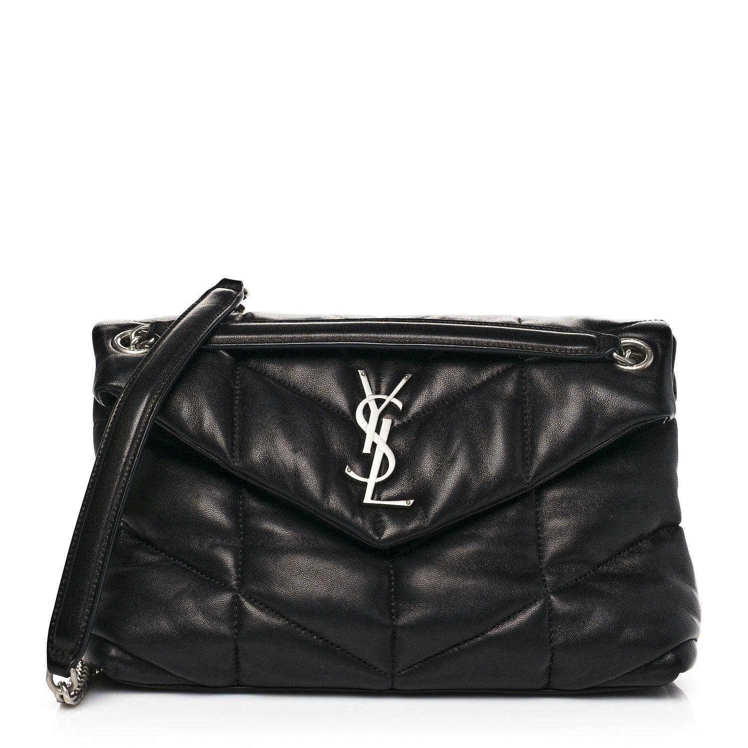 Saint Laurent Lambskin Quilted Small Loulou Puffer Monogram Chain Satchel Black 1 of 12