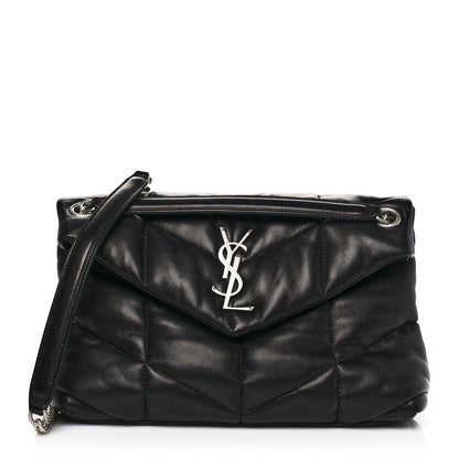 Saint Laurent Lambskin Quilted Small Loulou Puffer Monogram Chain Satchel Black 1 of 12