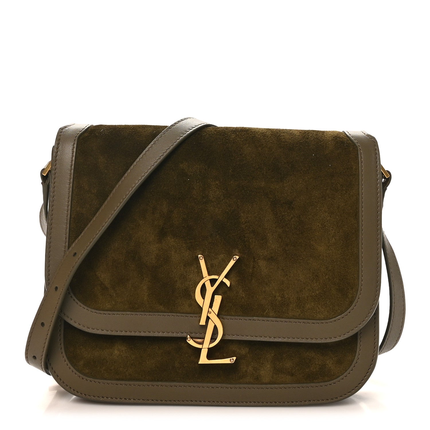 Saint Laurent Suede Smooth Calfskin Monogram Medium Solferino Soft Satchel Olive 1 of 10