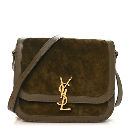 Saint Laurent Suede Smooth Calfskin Monogram Medium Solferino Soft Satchel Olive 1 of 10