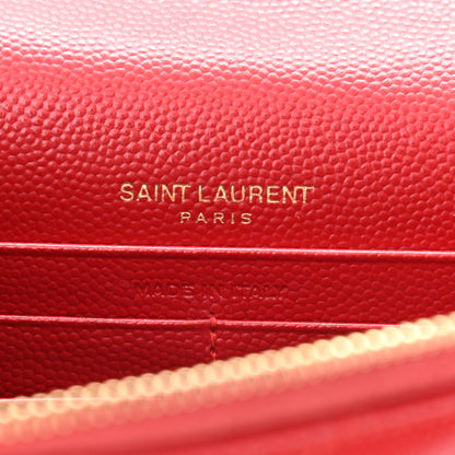 Saint Laurent Grain De Poudre Matelasse Chevron Monogram Envelope Chain Wallet Red 10 of 23