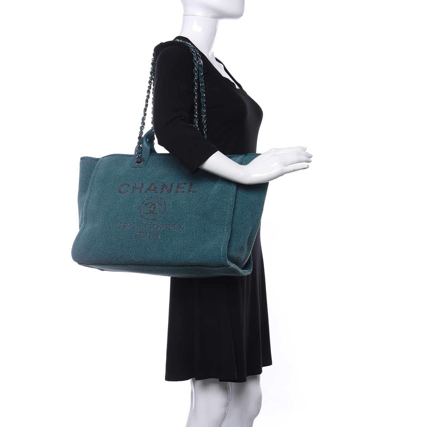 Lurex Boucle Medium Deauville Tote Turquoise