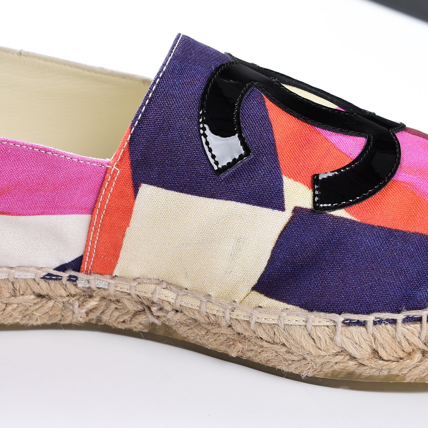 Patent Fabric Striped CC Espadrilles 39 Multicolor Black