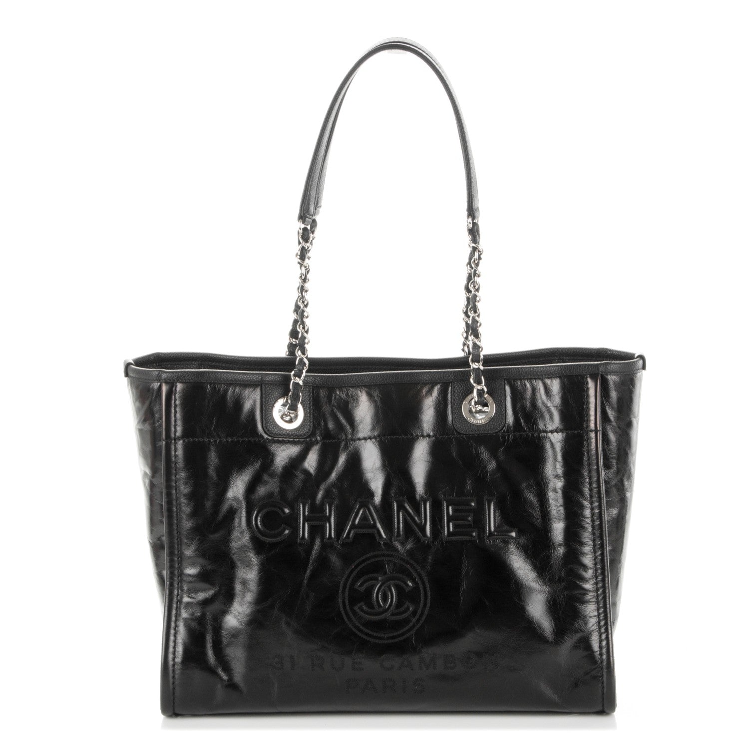 Chanel Glazed Calfskin Small Deauville Tote Black 1 of 7