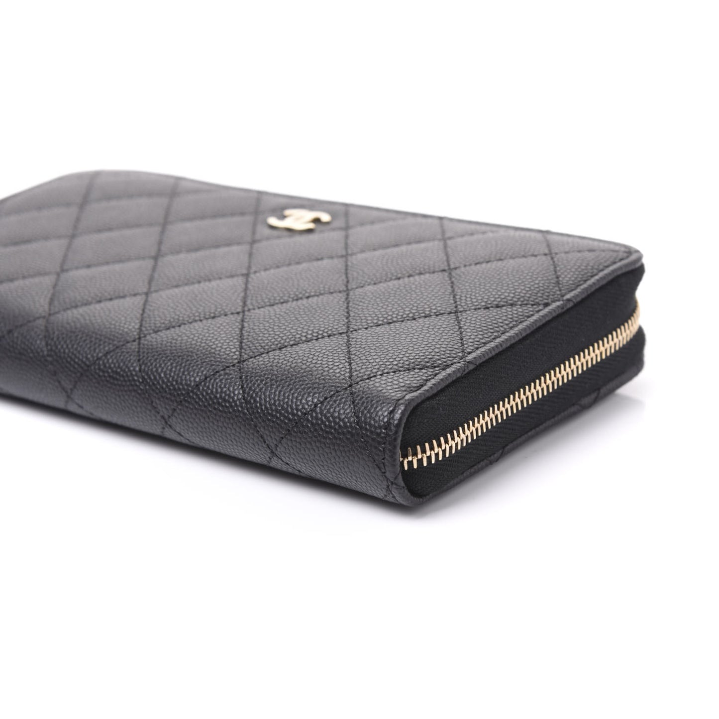 Caviar Quilted Large Gusset Zip Around Wallet Black