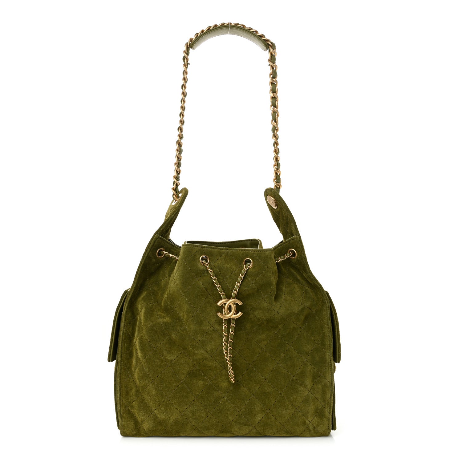 Chanel Suede Quilted Medium Chanel 25 Handbag Khaki 1 of 9