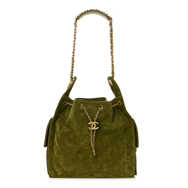Chanel Suede Quilted Medium Chanel 25 Handbag Khaki 1756815