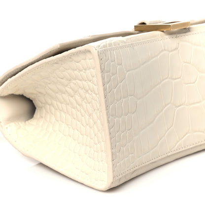 Balenciaga Shiny Calfskin Crocodile Embossed Small Hourglass Top Handle Bag Cream 9 of 10