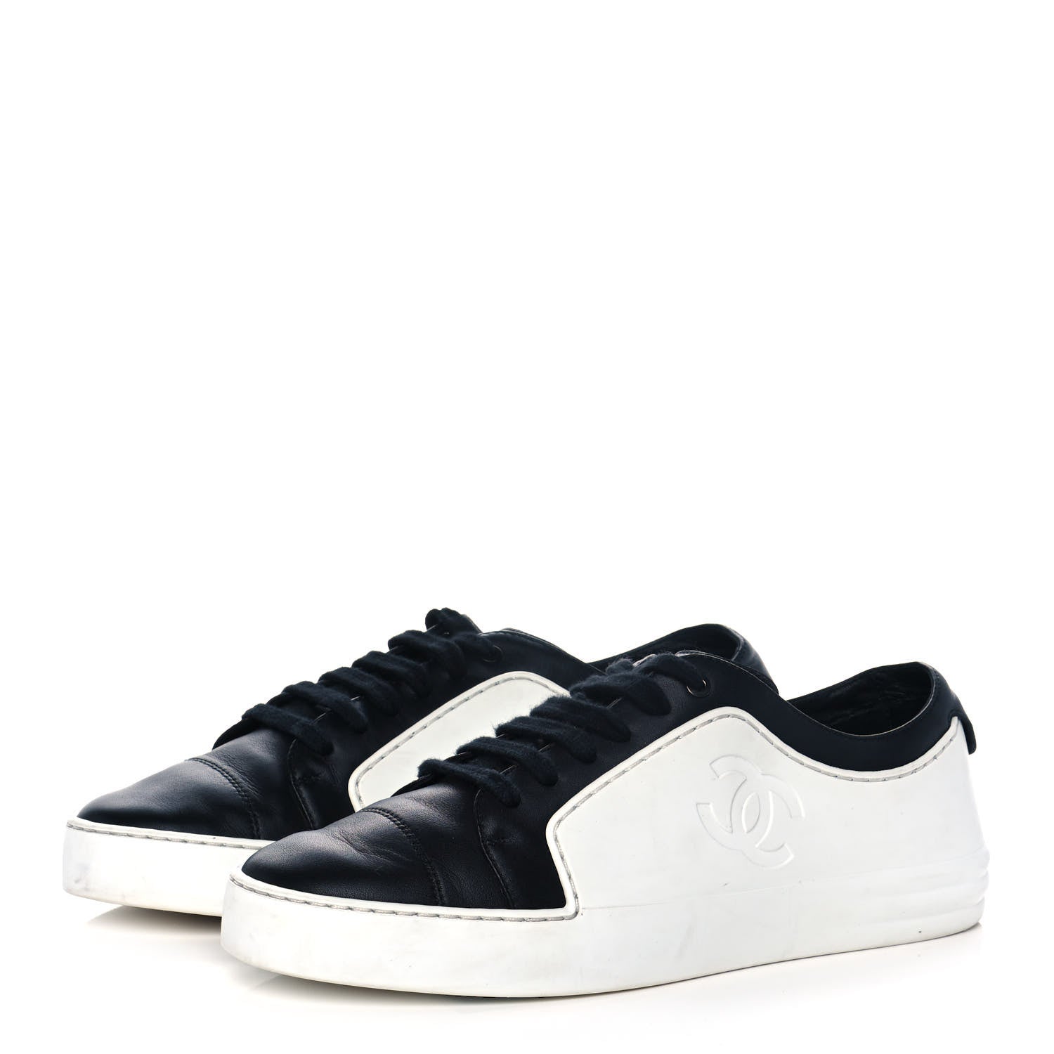 Chanel Calfskin Womens CC Sneakers 39 Black White 3 of 11