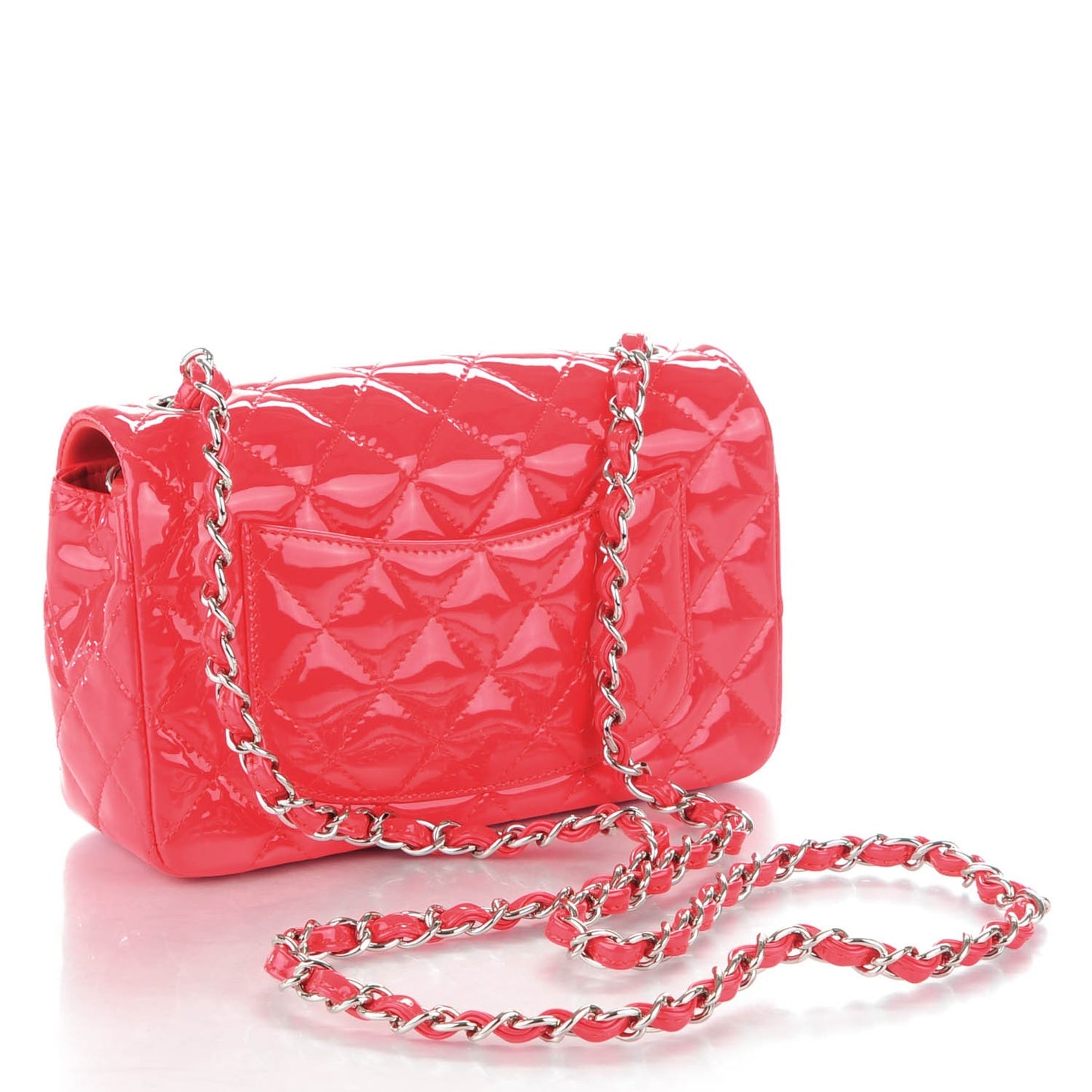 Patent Calfskin Quilted Mini Rectangular Flap Coral