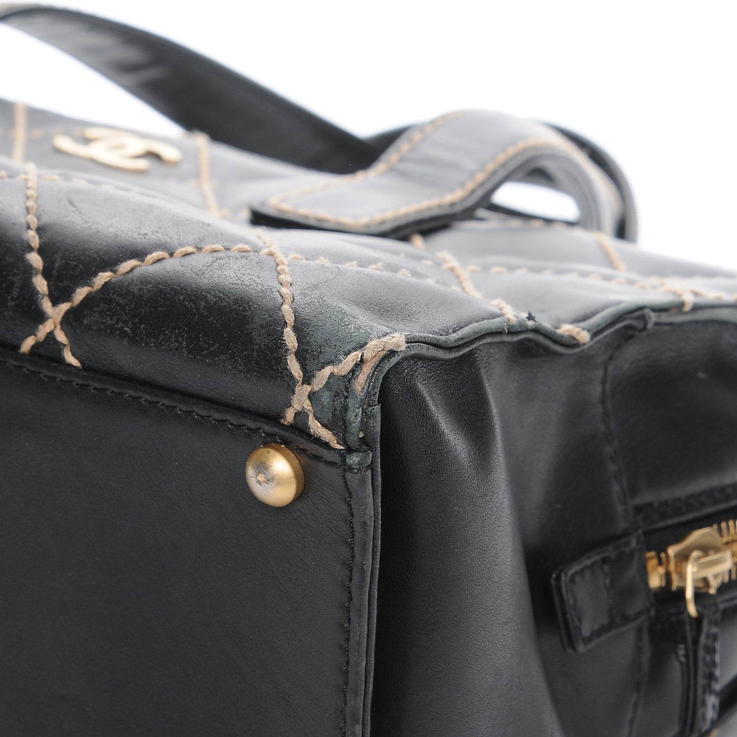 Calfskin Contrast Stitch Surpique Bowler Black