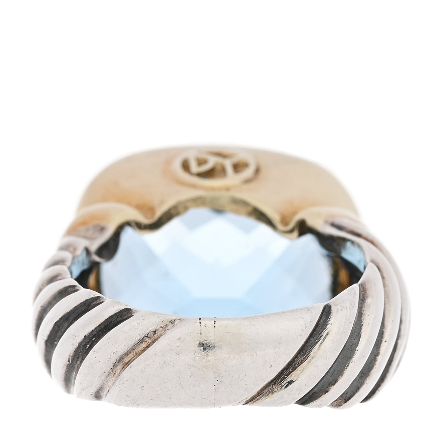 Sterling Silver 14K Yellow Gold Blue Topaz 14mm Noblesse Ring 49 4.75