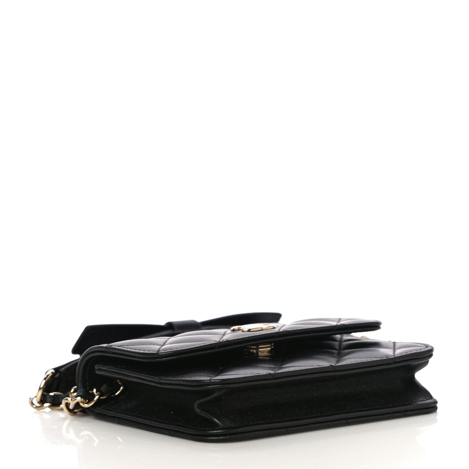 Chanel Lambskin Quilted Coco Bow Clutch With Chain Black 4 of 12