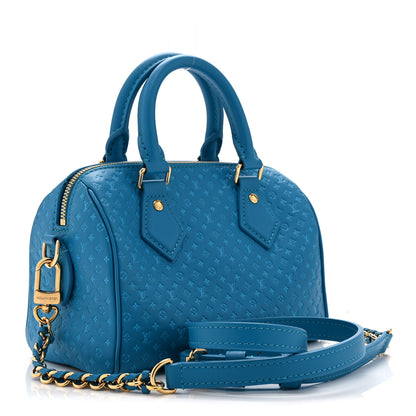 Louis Vuitton Calfskin Nanogram Embossed Speedy Bandouliere 20 Blue 3 of 9