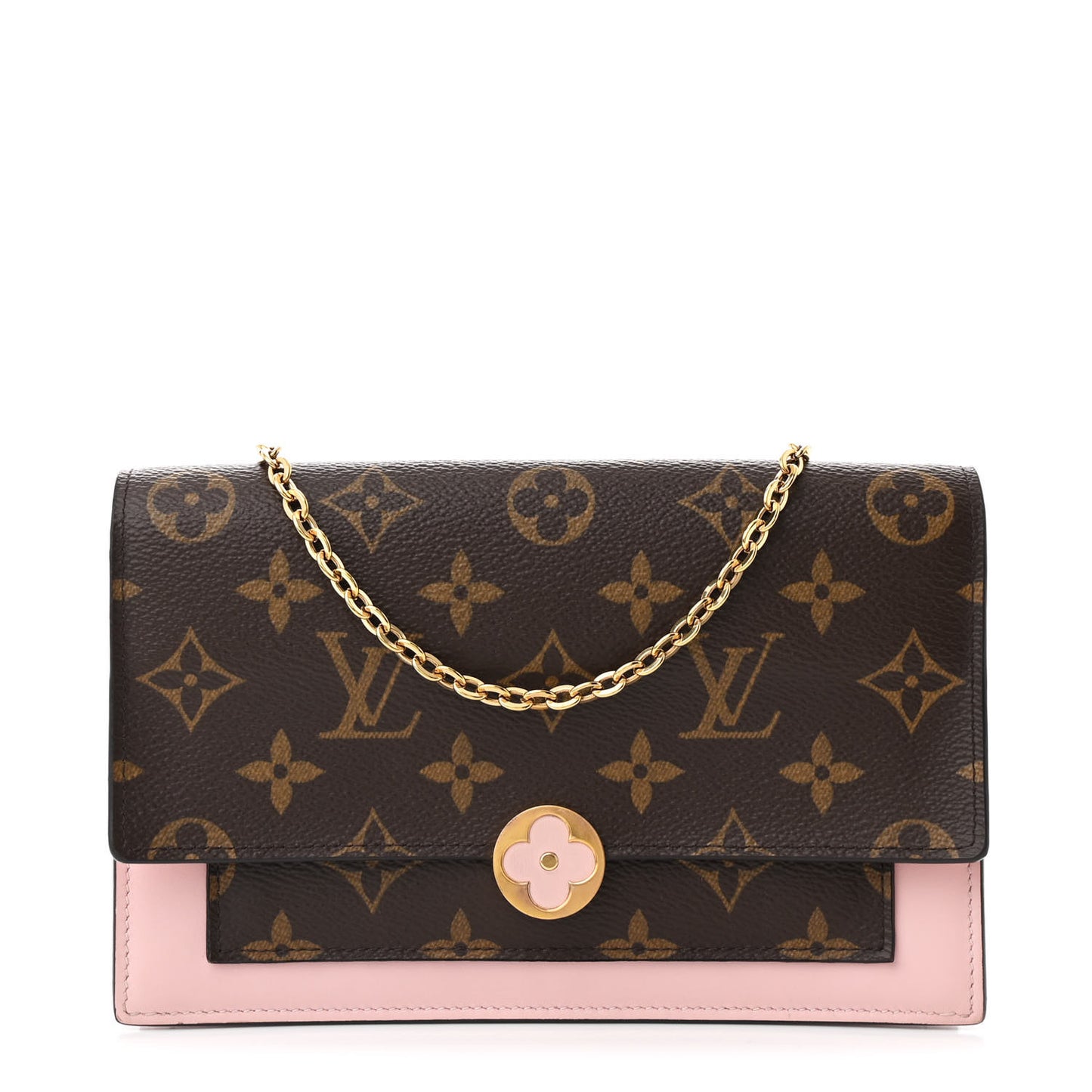 Monogram Flore Chain Wallet Rose Ballerine