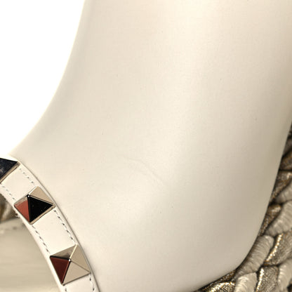 Valentino Garavani Calfskin Silk Rockstud Torchon Espadrille Wedge 25/115mm Slide Sandals 35 Light Ivory 9 of 11