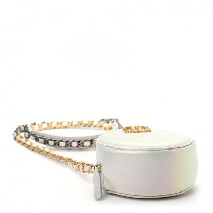 Chanel Iridescent Calfskin Quilted Chanel 19 Round Clutch With Chain White 4 of 10