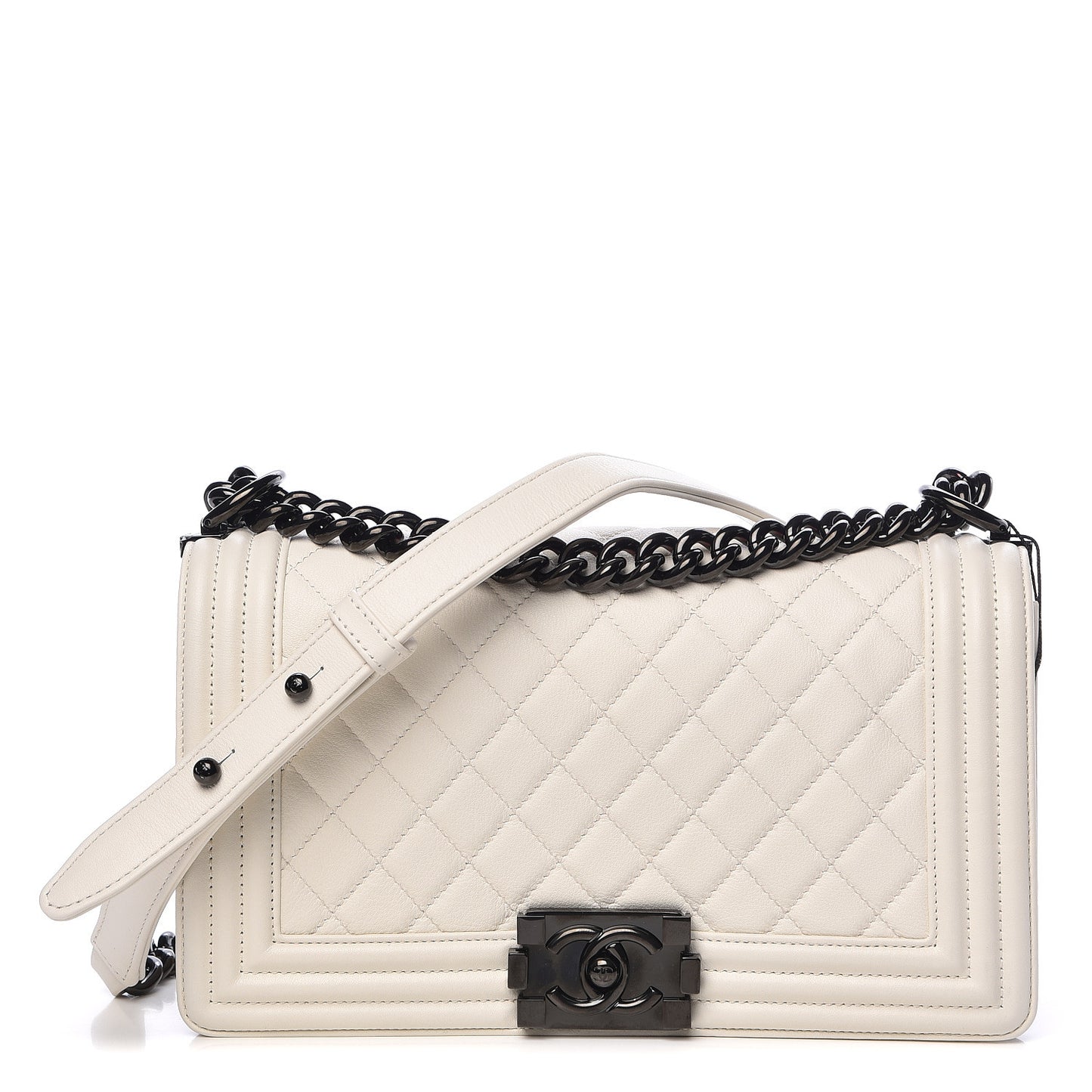 Calfskin Quilted Medium Boy Flap White