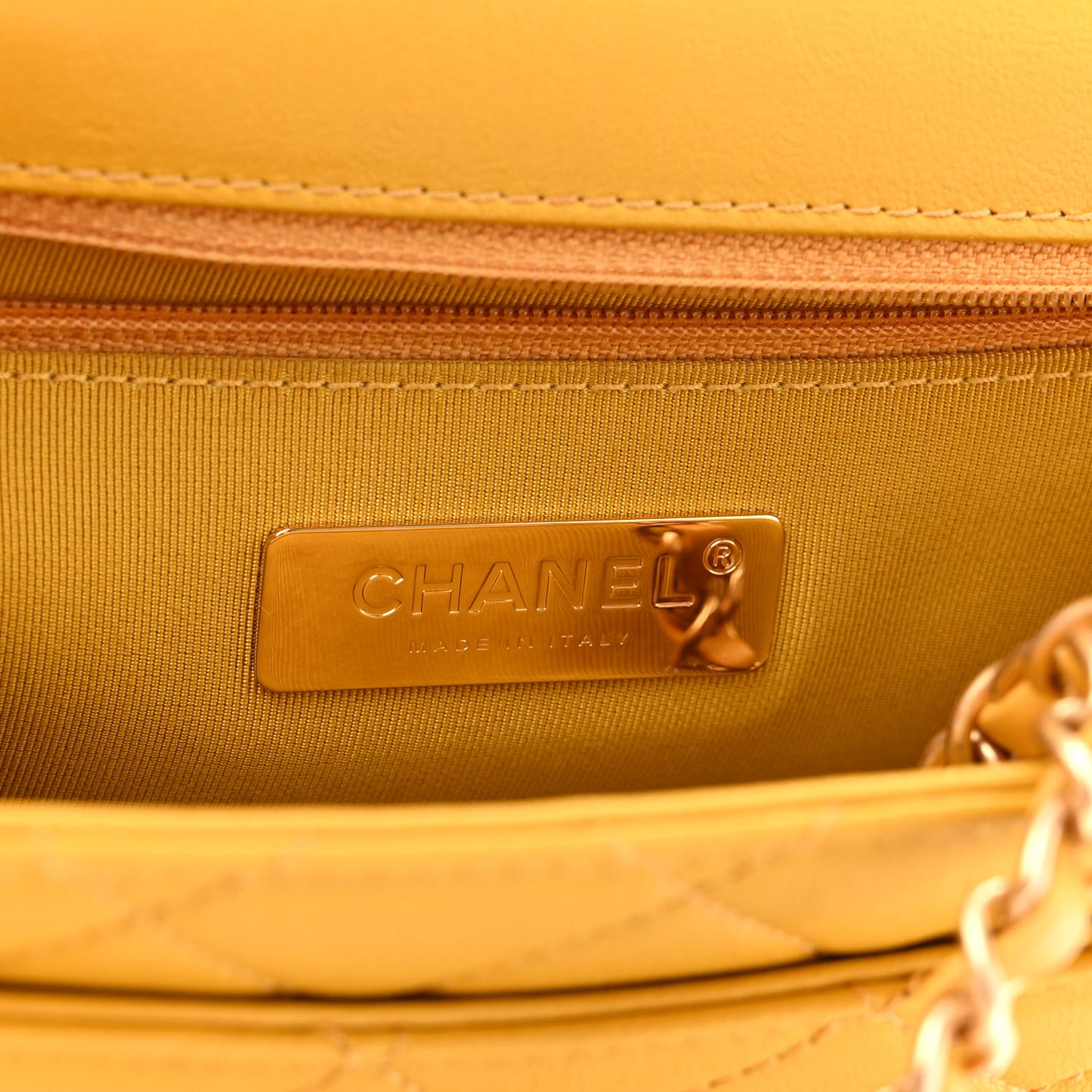 Lambskin Quilted Chain Infinity Top Handle Flap Yellow