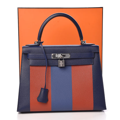 Hermes Epsom Taurillon Clemence Chevre Mysore Horseshoe Kellygraphie Lettre M Kelly Sellier 28 Bleu Sapphire Brighton Brique 12 of 12