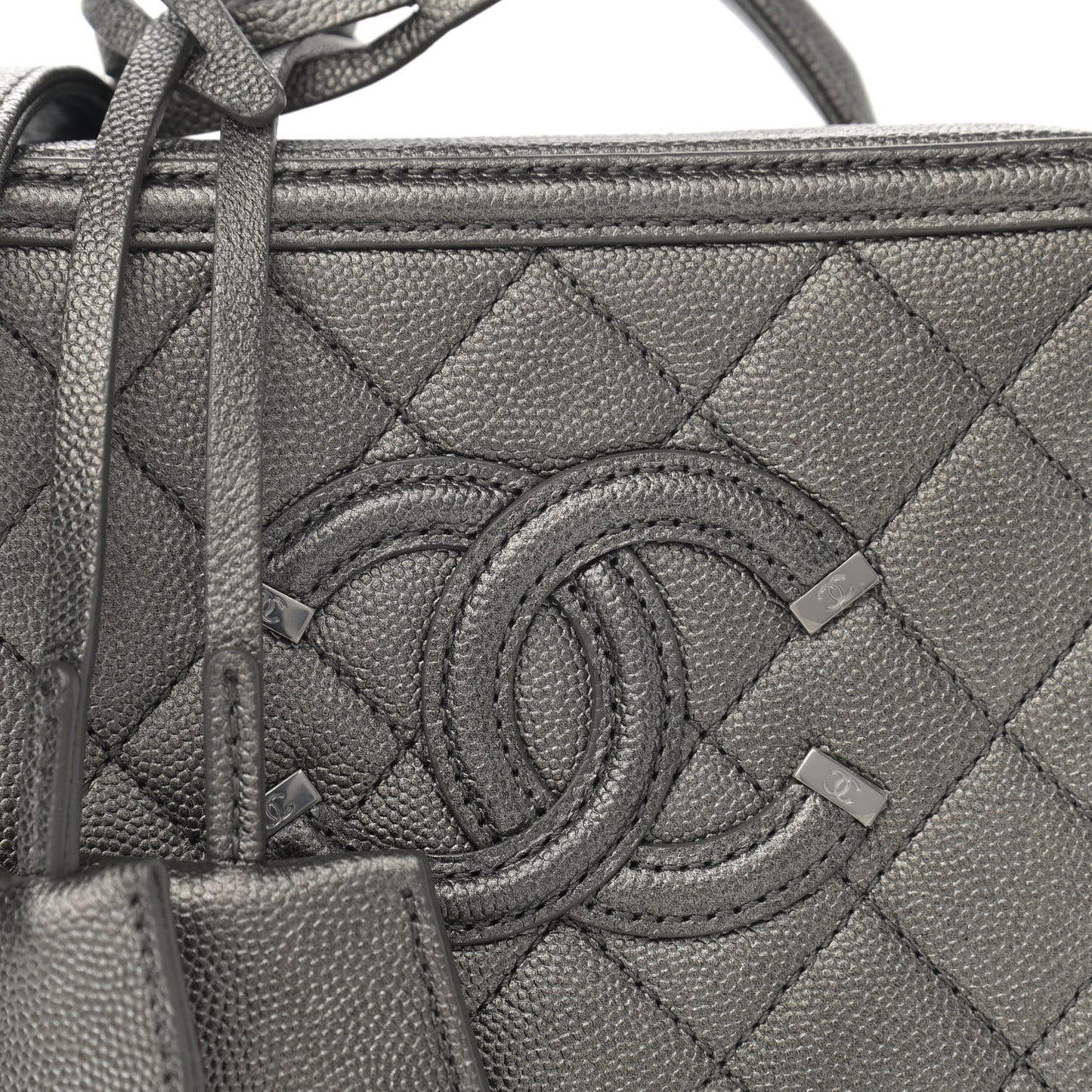 Caviar Quilted Small CC Filigree Vanity Case Dark Silver