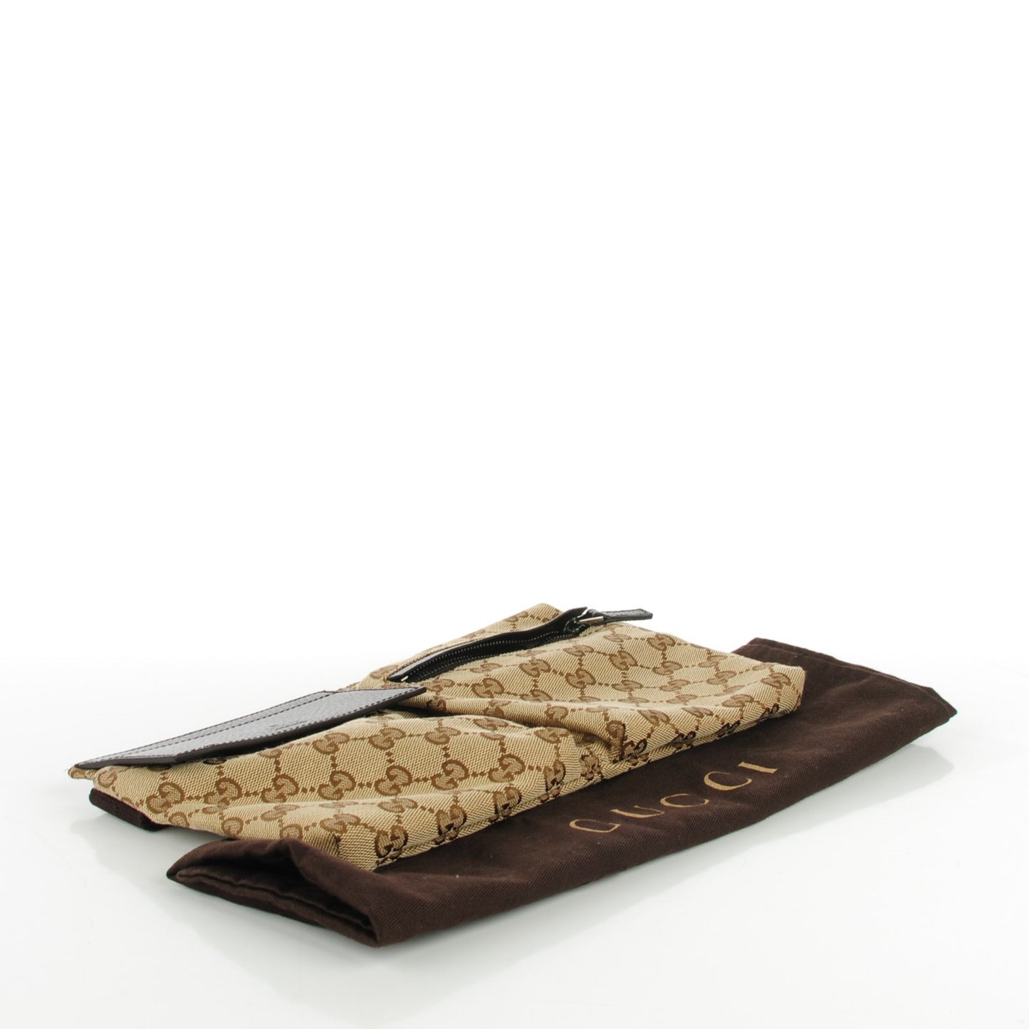 GUCCI GG Monogram Double Pocket Belt Bag Dark Brown