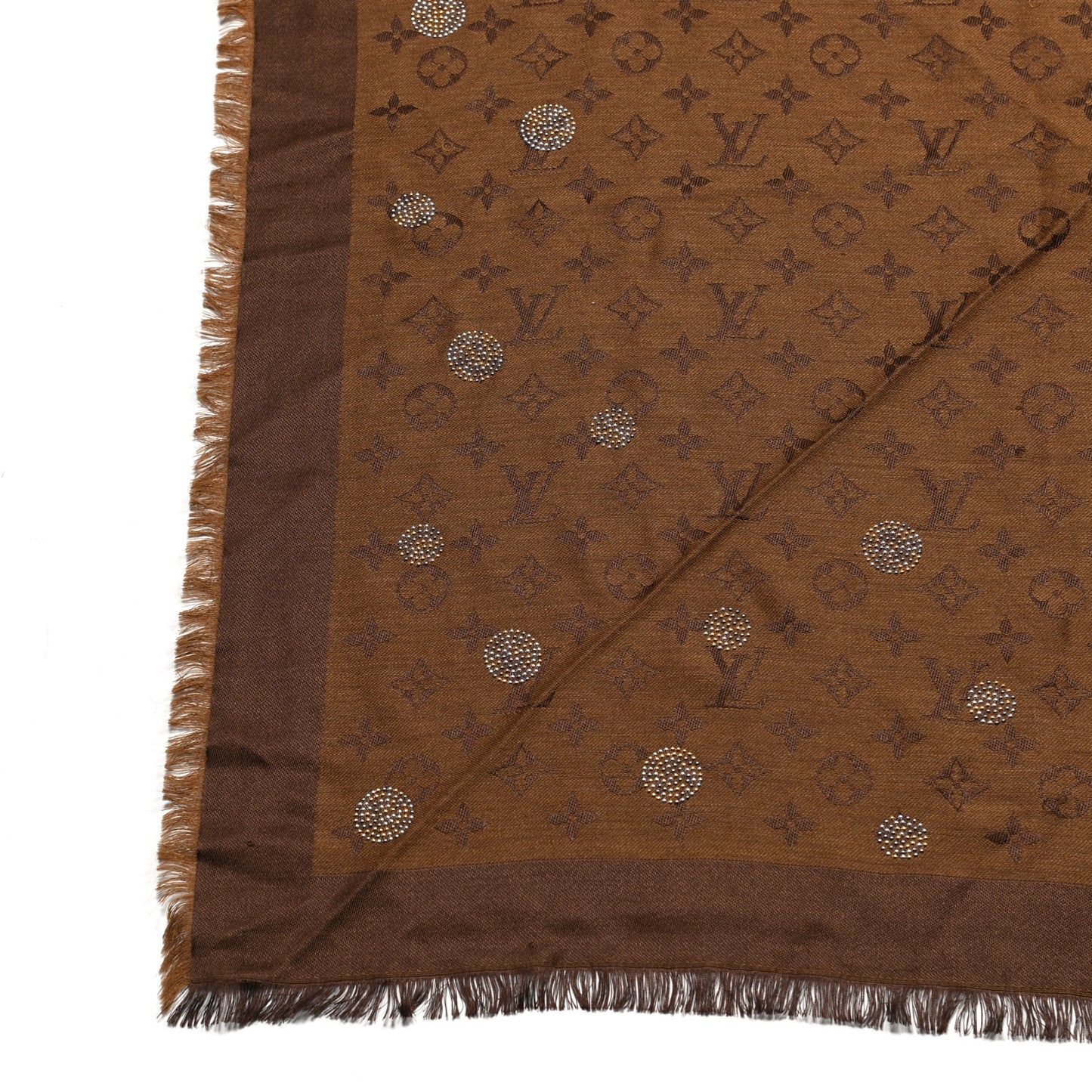 Silk Wool Monogram Reverse Dots Shawl Brown