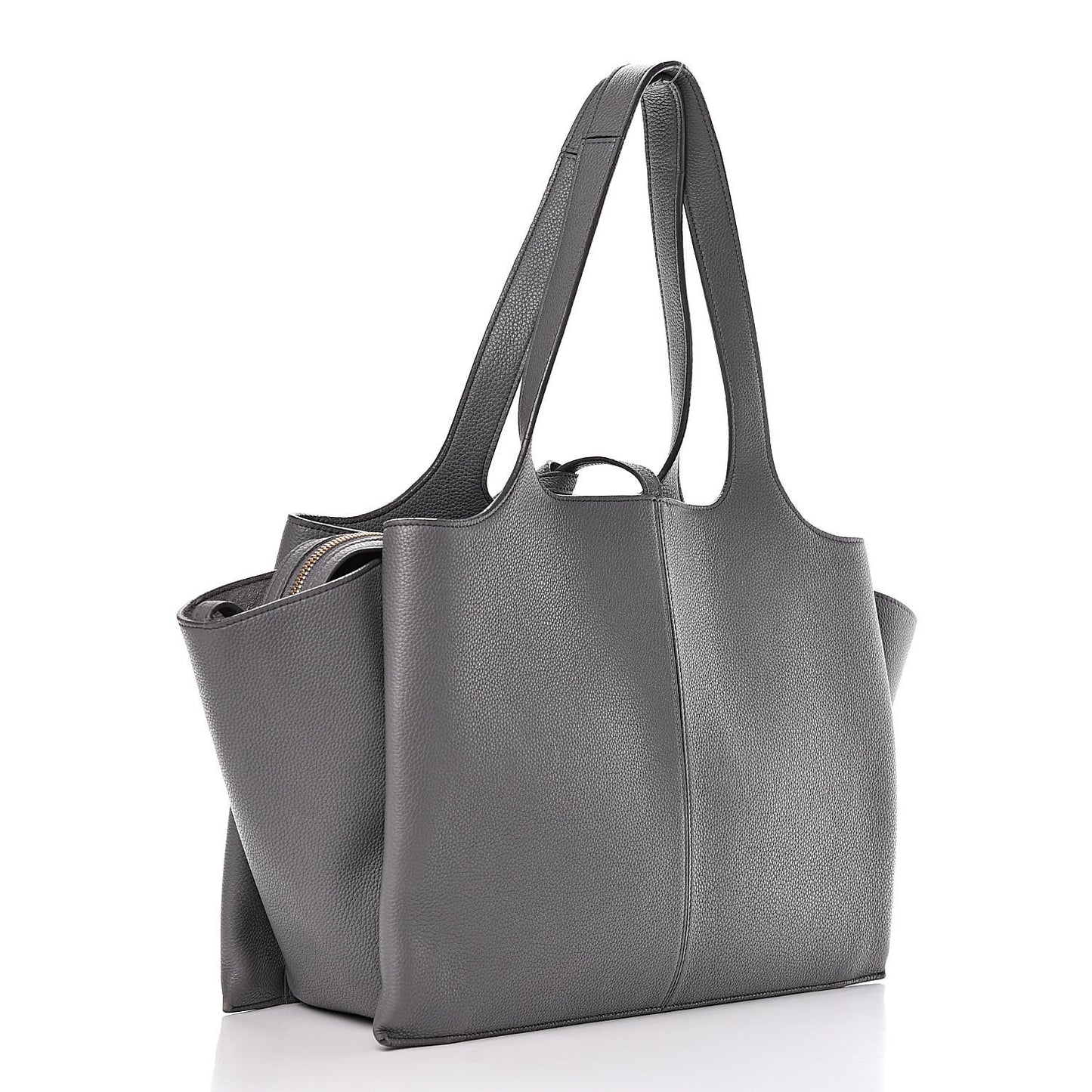 Baby Grained Calfskin Medium Tri-Fold Bag Grey