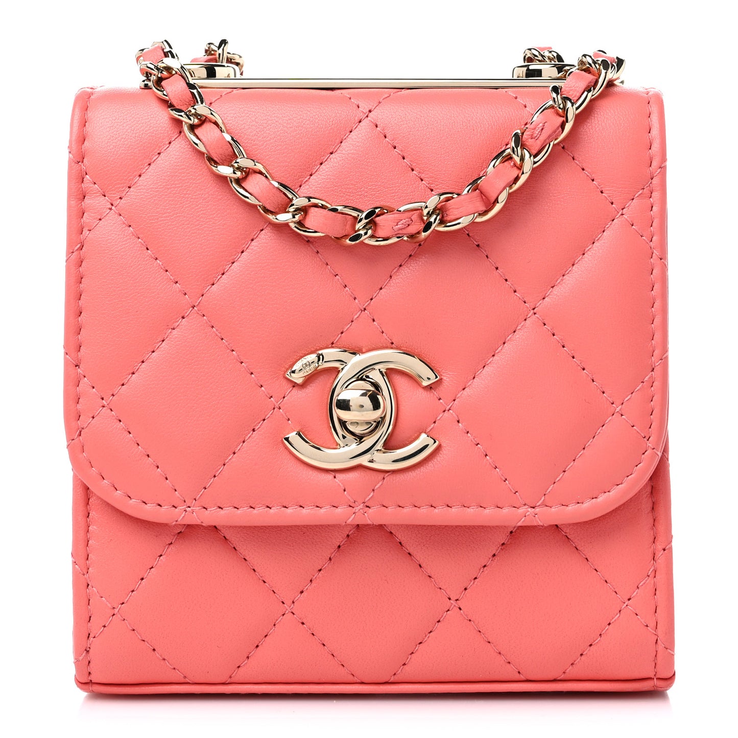 Lambskin Quilted Mini Trendy CC Clutch With Chain Coral Pink