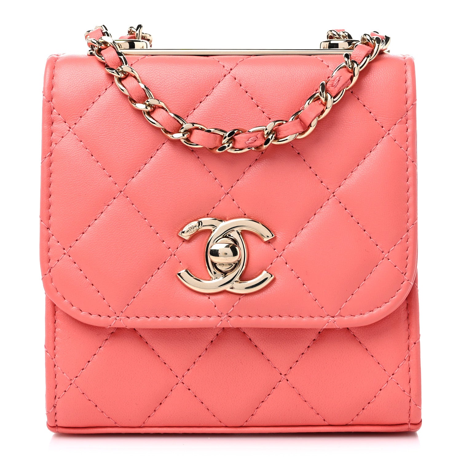 Chanel Lambskin Quilted Mini Trendy CC Clutch With Chain Coral Pink 1 of 10