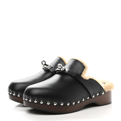 Hermes Calfskin Wool Carlotta Mules 35 Black 3 of 9