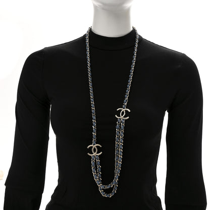 Chanel Metal Denim CC Double Chain Long Necklace Blue Gold 2 of 7