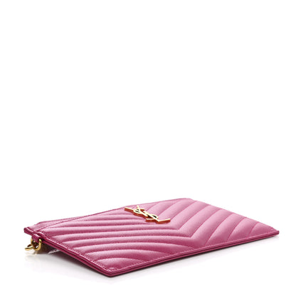 Saint Laurent Grain De Poudre Chevron Monogram Large Bill Pouch Fuxia Couture 4 of 8