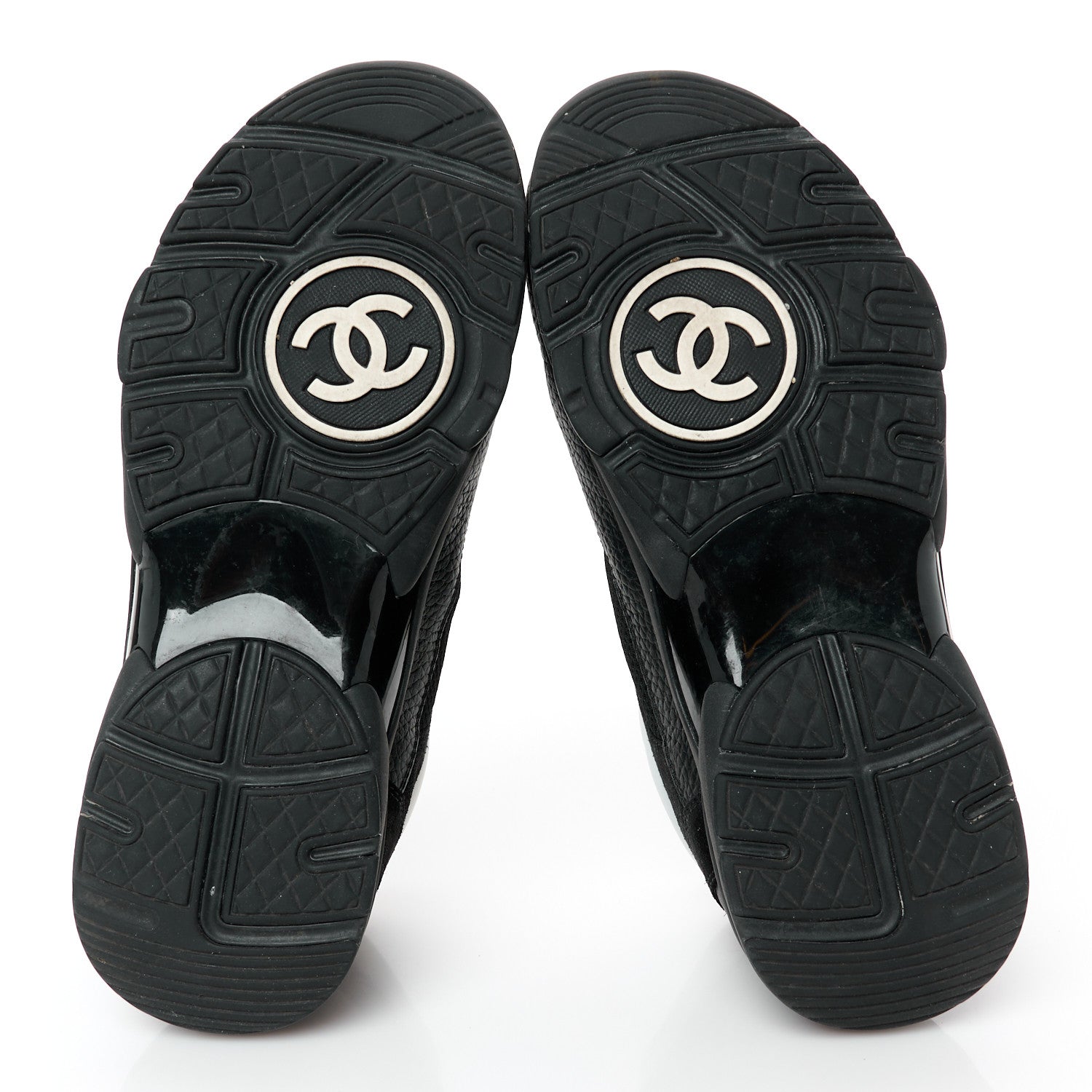Chanel Mesh Suede Grained Calfskin Womens CC Sneakers 37.5 Black White 6 of 10
