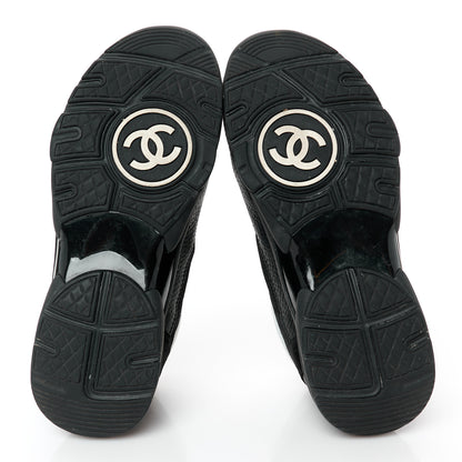 Chanel Mesh Suede Grained Calfskin Womens CC Sneakers 37.5 Black White 6 of 10
