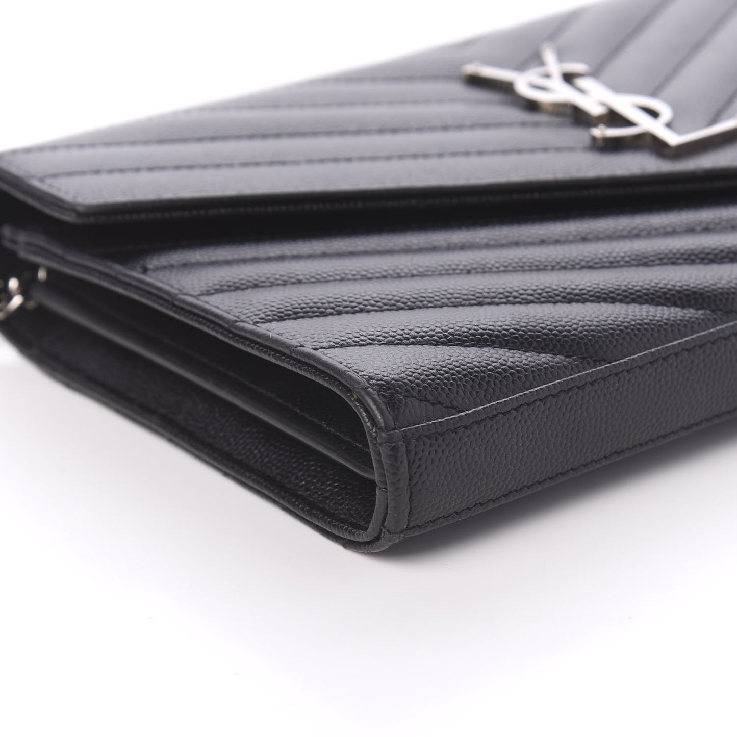 Grain De Poudre Matelasse Chevron Monogram Chain Wallet Black
