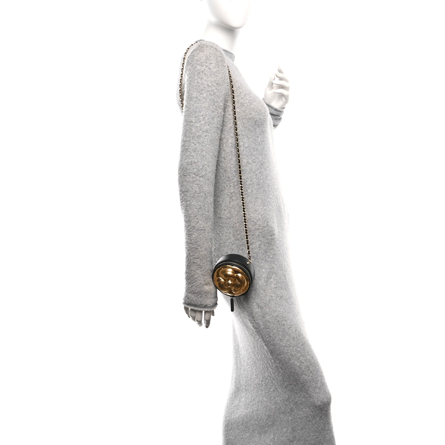 Lambskin Mini Camellia Bouquet Clutch With Chain Black Gold
