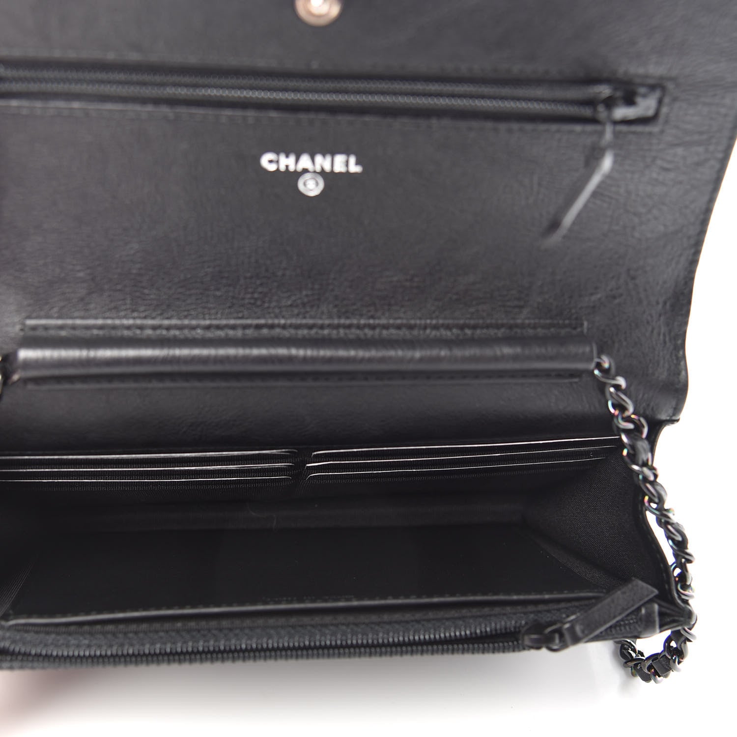 Chanel Crumpled Calfskin Quilted Wallet On Chain WOC So Black 5 of 8