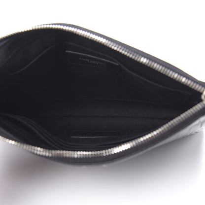 Saint Laurent Calfskin Crocodile Embossed Monogram Zip Pouch Black 6 of 10