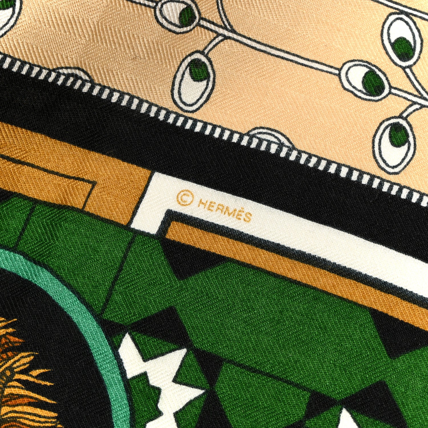 Hermes Cashmere Silk La Danse Des Amazones Shawl 140 Vert Noisette White 4 of 5