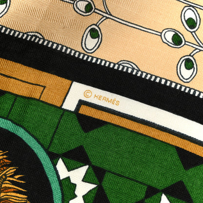 Hermes Cashmere Silk La Danse Des Amazones Shawl 140 Vert Noisette White 4 of 5