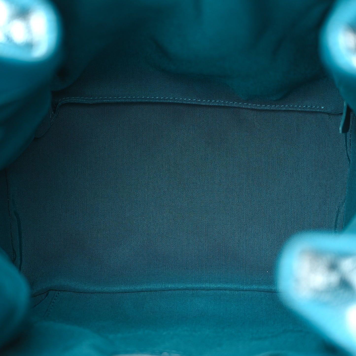 Caviar Flat Quilted CC Chain Bucket Drawstring Bag Blue