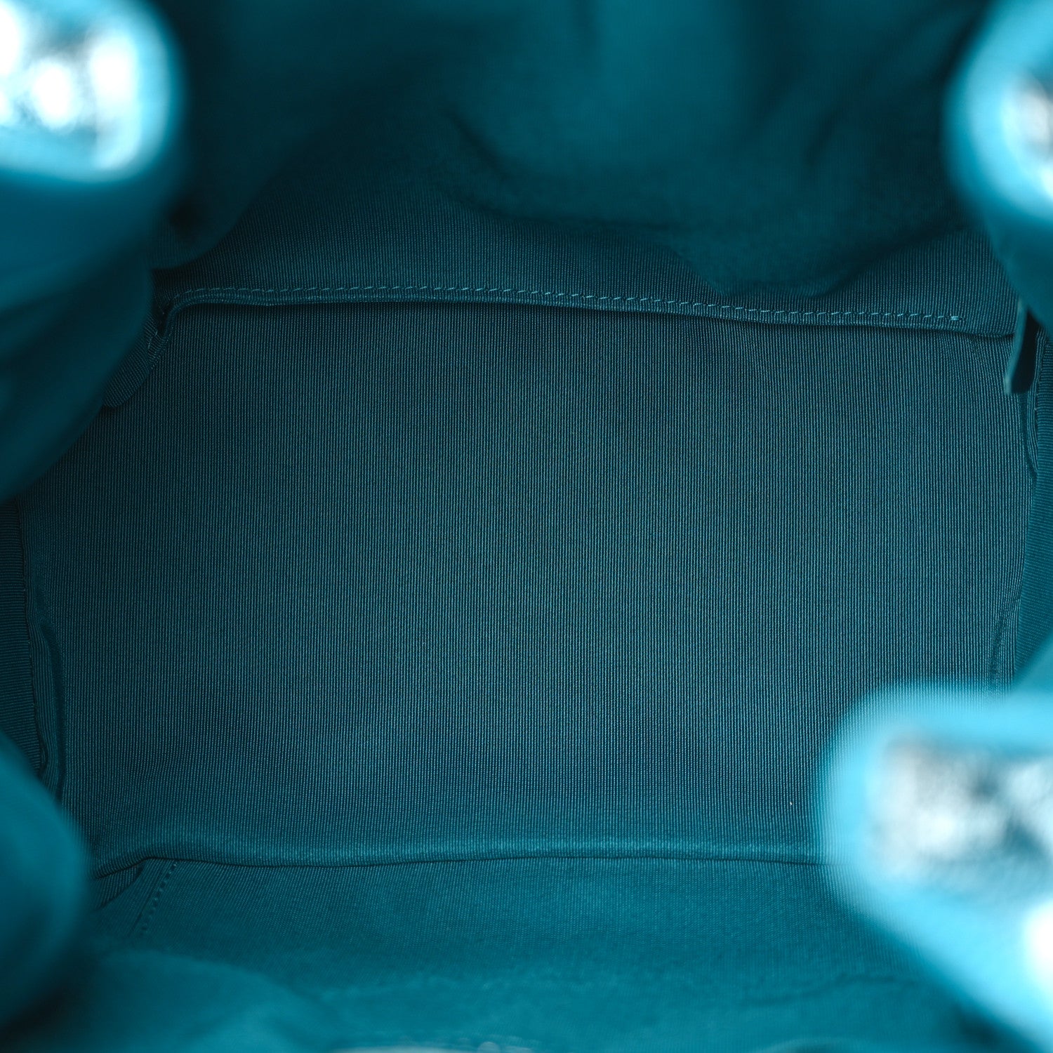 Chanel Caviar Flat Quilted CC Chain Bucket Drawstring Bag Blue 5 of 11