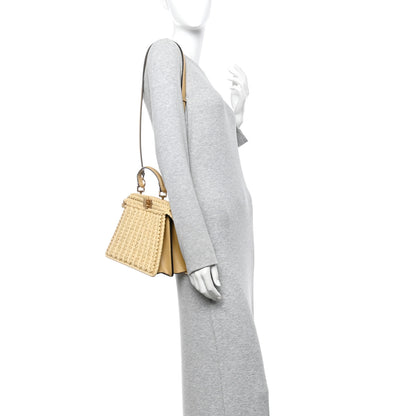 Fendi Raffia Embroidered Vitello King Shiny Nappa Intreccio Small Peekaboo I SEE U Satchel Sahara 2 of 12