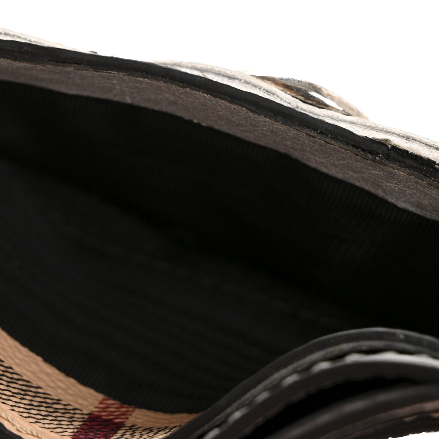 Calfskin Haymarket Check Cat Applique Card Case Black White